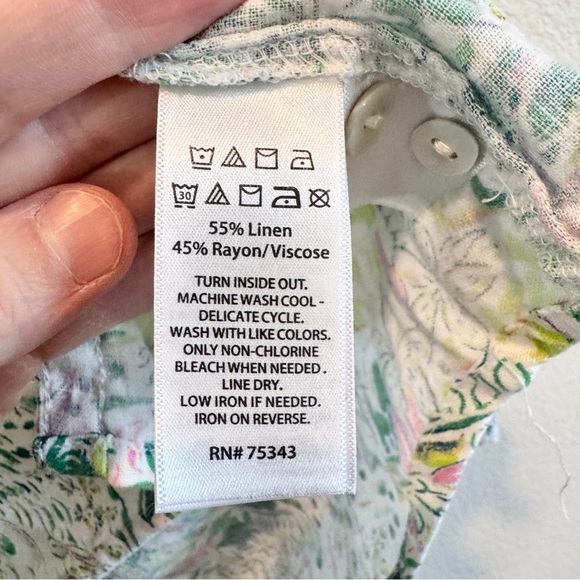 Cynthia Rowley Linen Floral Button Down Shirt Cottagecore Coastal Boho Top M - Picture 6 of 10